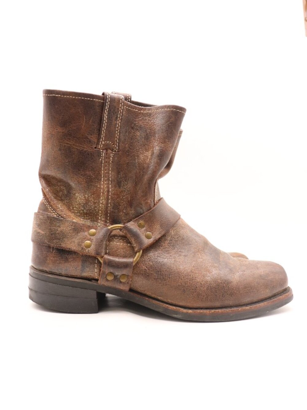 Frye Harness Square Toe 8R Men's 11 M Boots Distressed Brown Moto USA